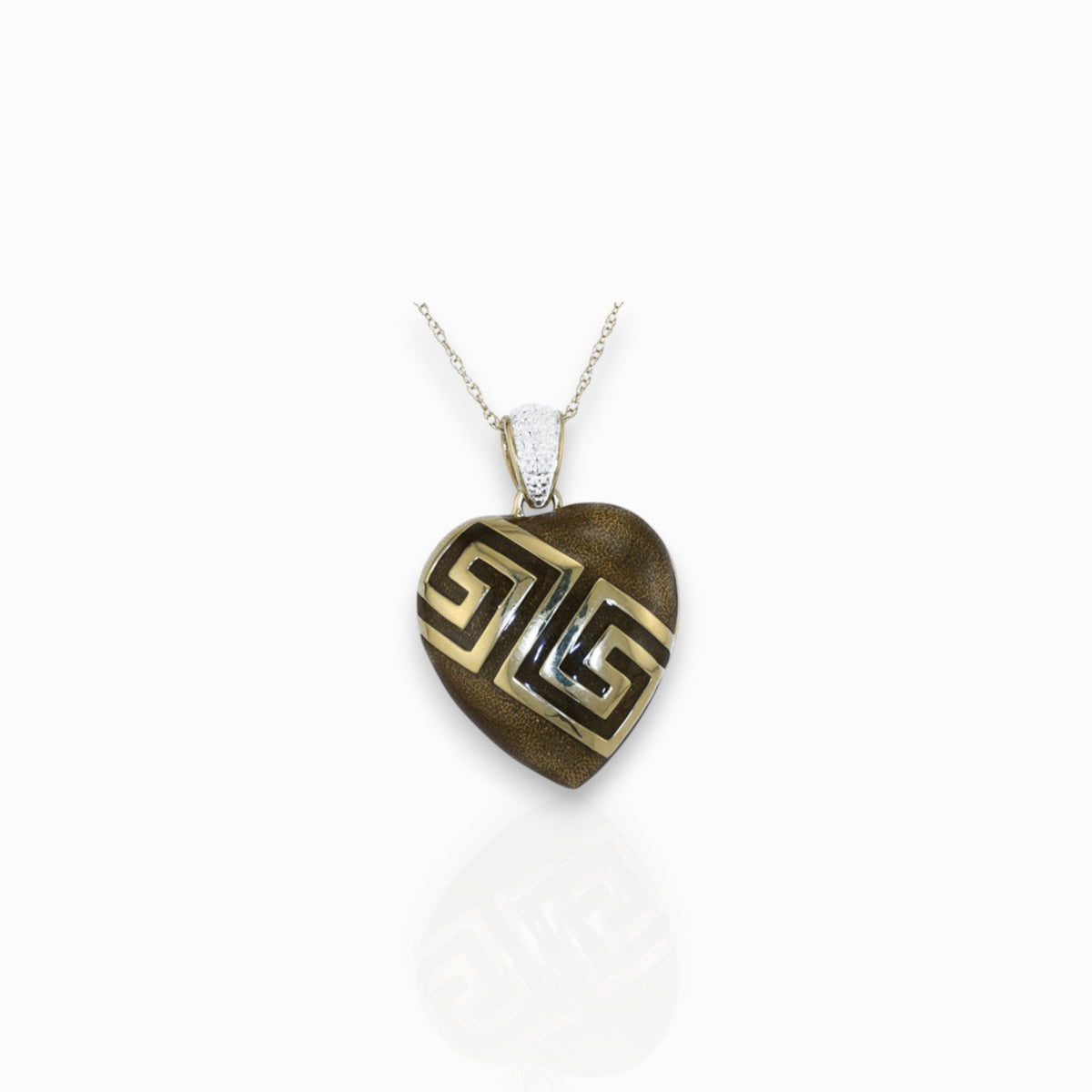 Sliver Heart Locket Gold-toned Brown Enamel - Pendant on a white background.