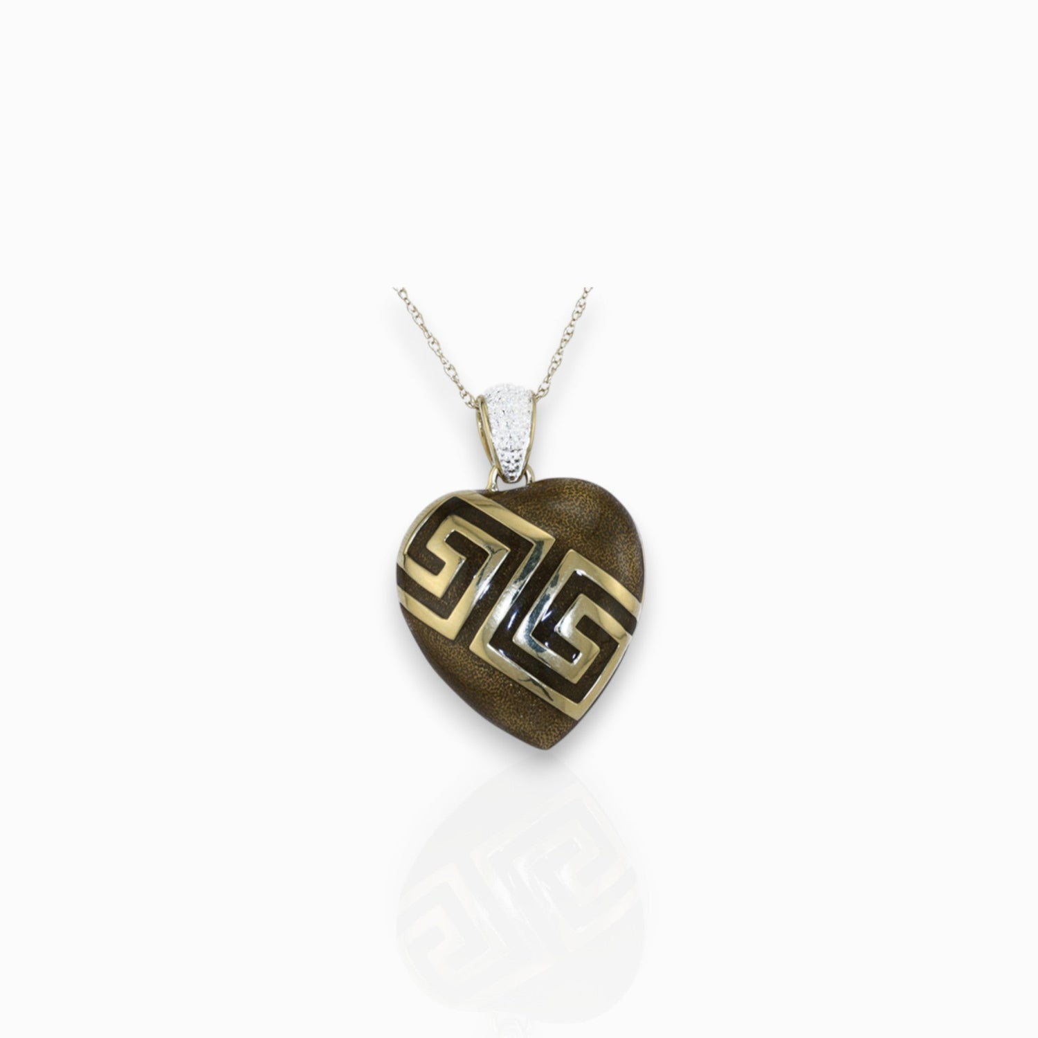 Sliver Heart Locket Gold-toned Brown Enamel - Pendant on a white background.