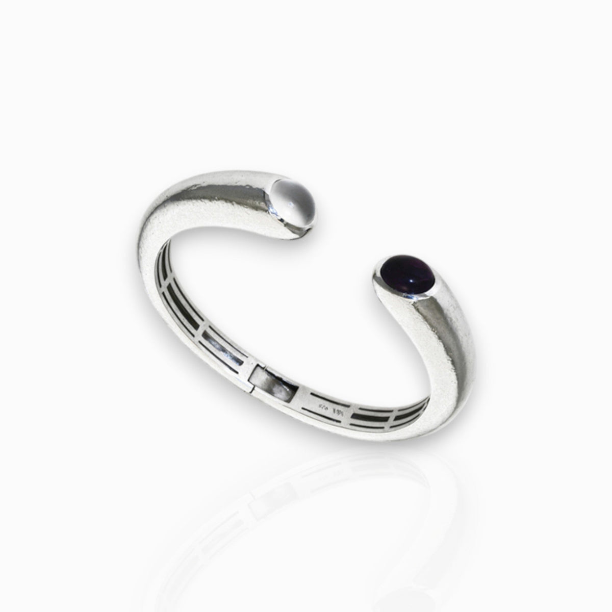 Silver Moonstone and Amethyst Crimea - Bangle on a white background.