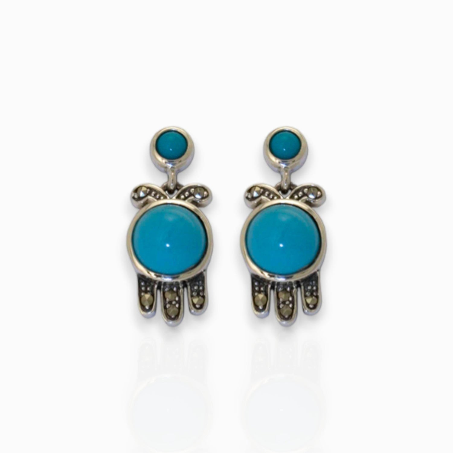 Silver Art Deco Turquoise Small - Earrings on a white background.