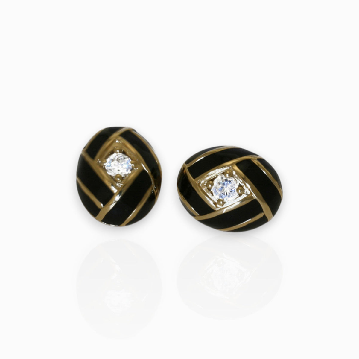 Black Enamel Weave - Earrings on a white background.
