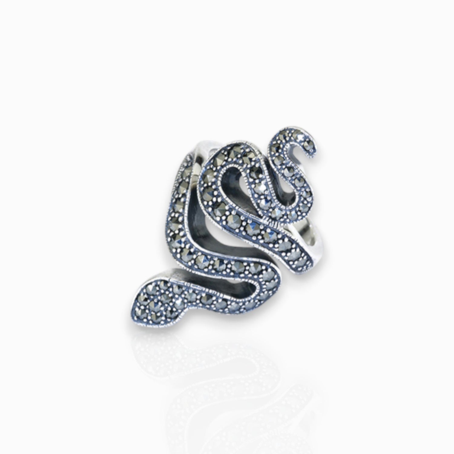Silver Serpent - Ring on a white background.
