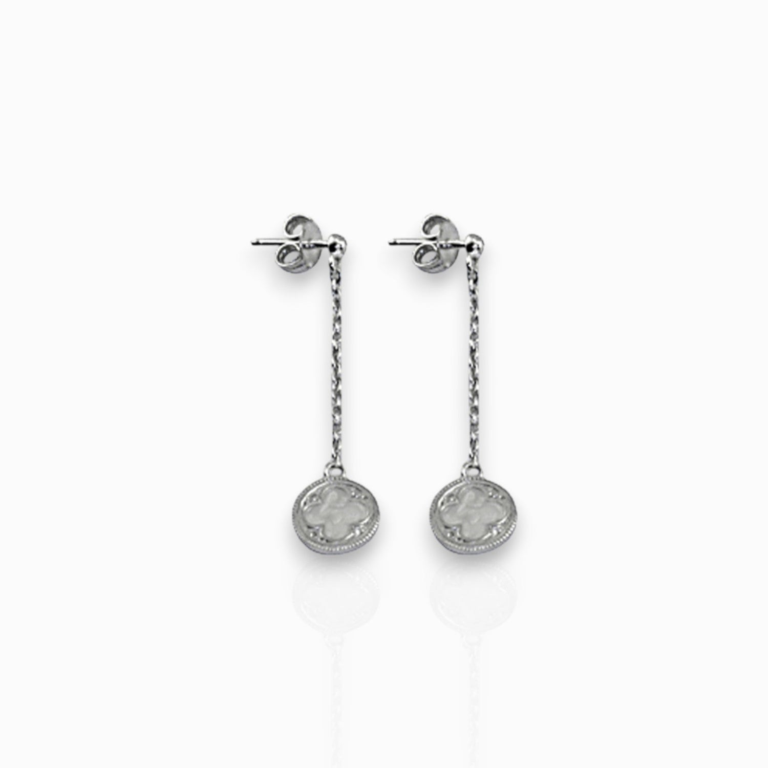 Gothic Quatrefoil Pearl Enamel - Earrings on a white background.