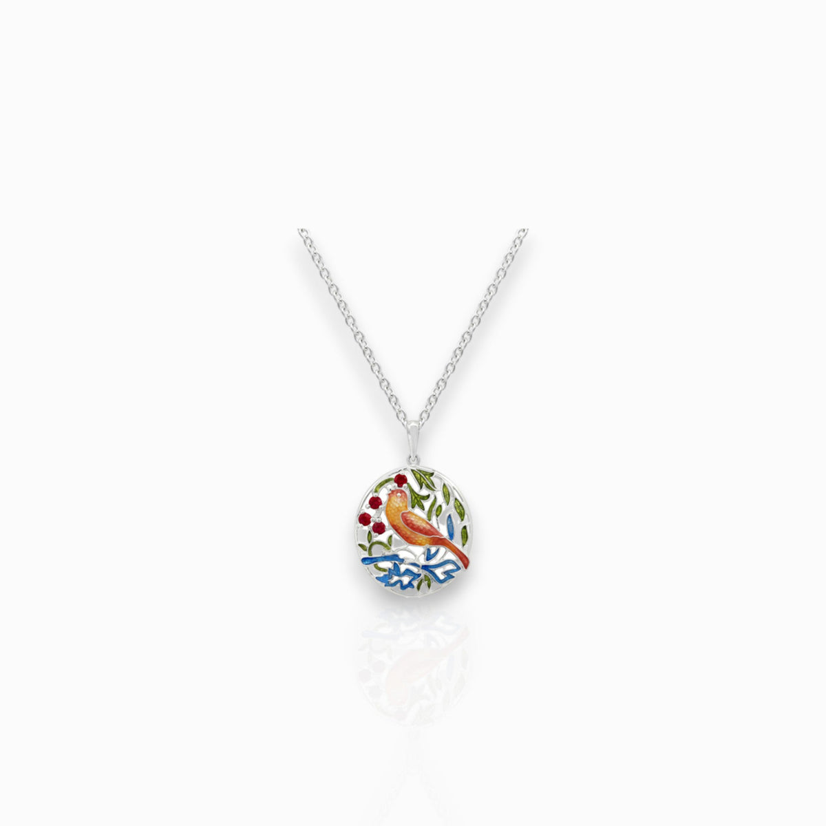 Strawberry Thief - Necklace on a white background.
