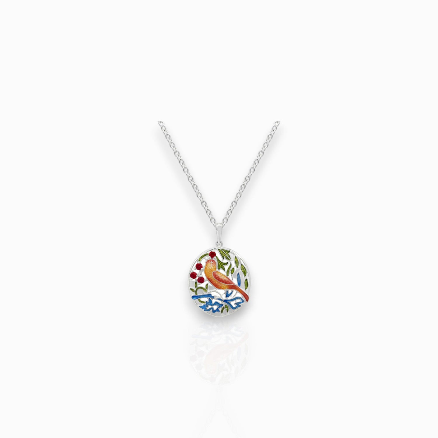 Strawberry Thief - Necklace on a white background.