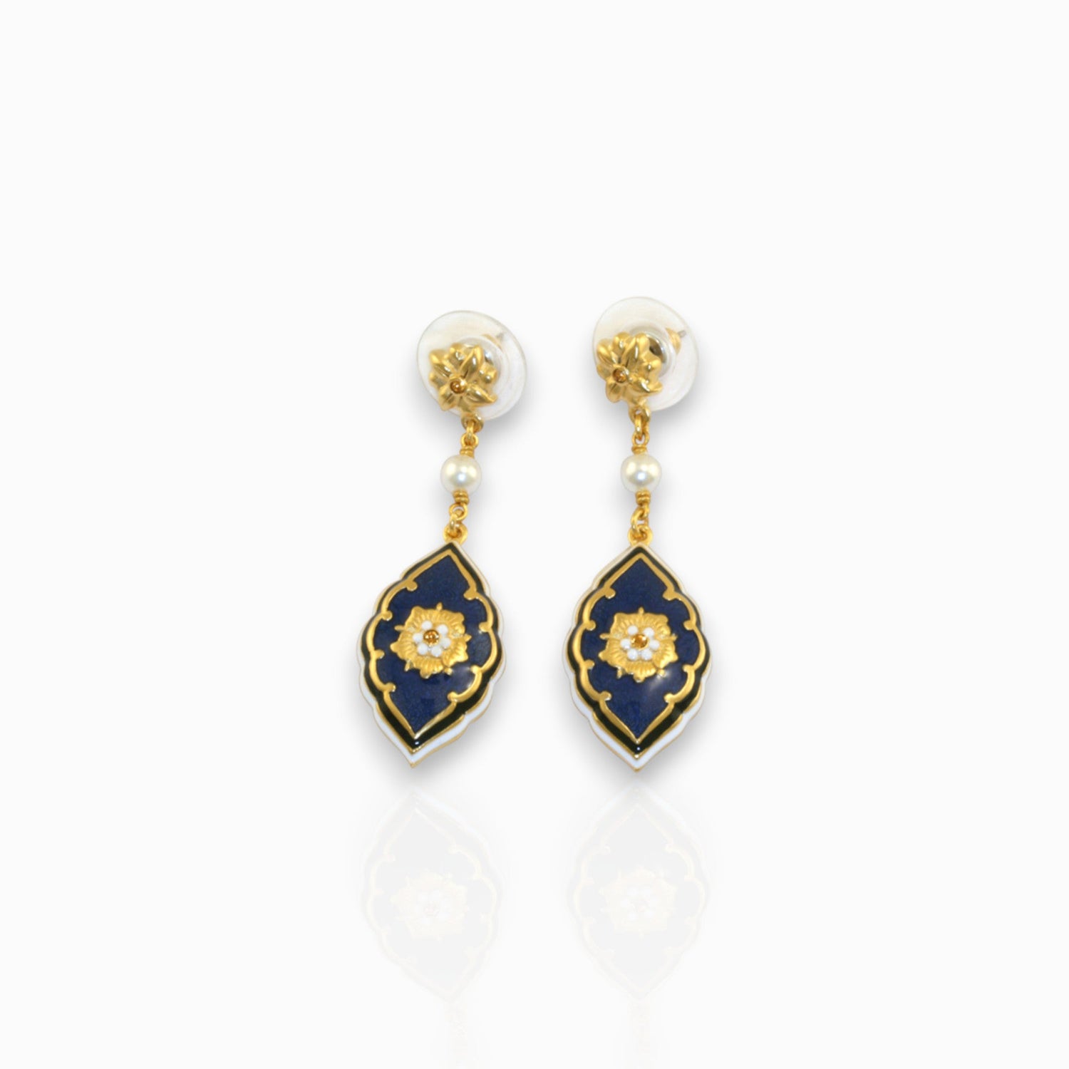 Medieval Floral Azure - Earrings on a white background.