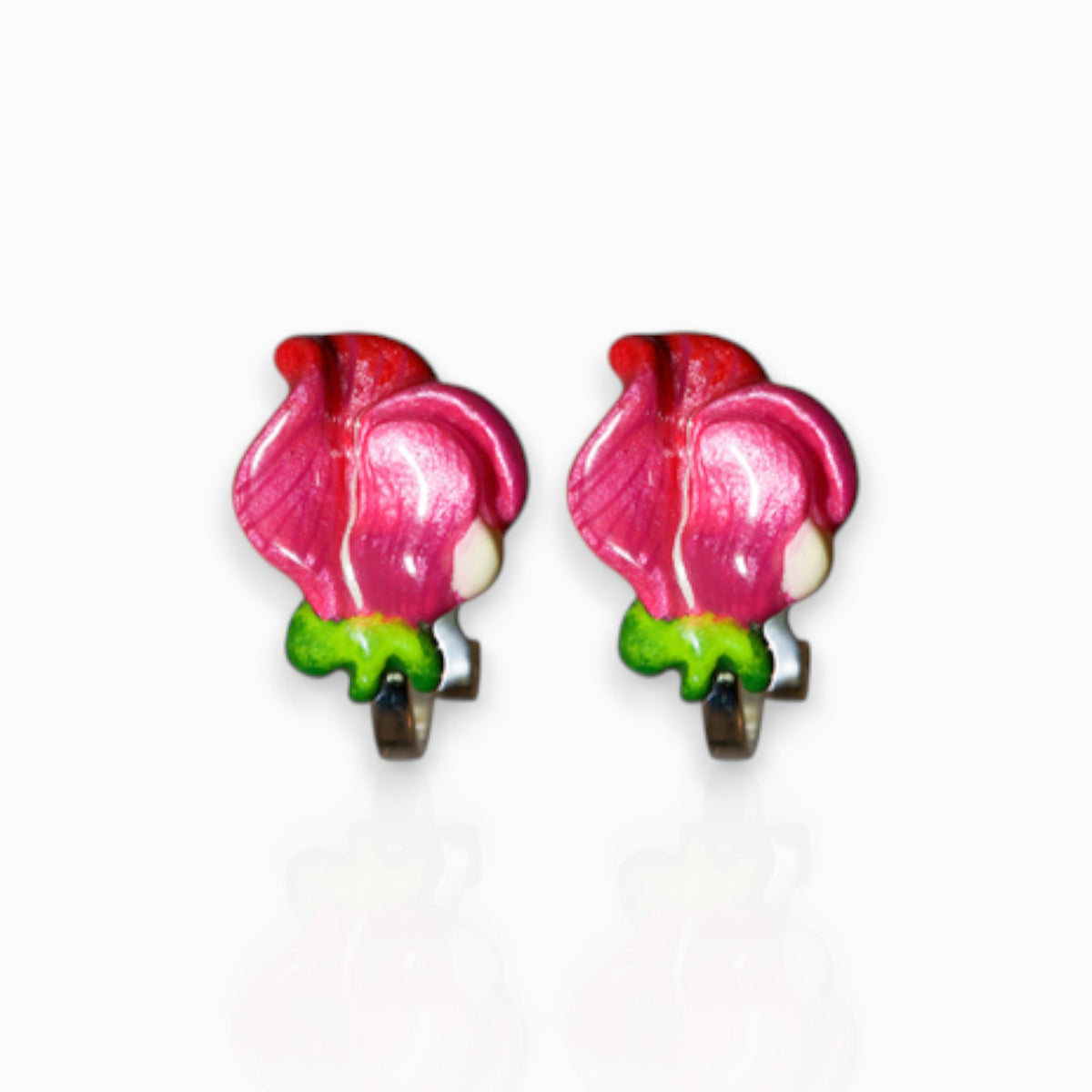 April Sweet Peas - Clip-On Earrings on a white background.
