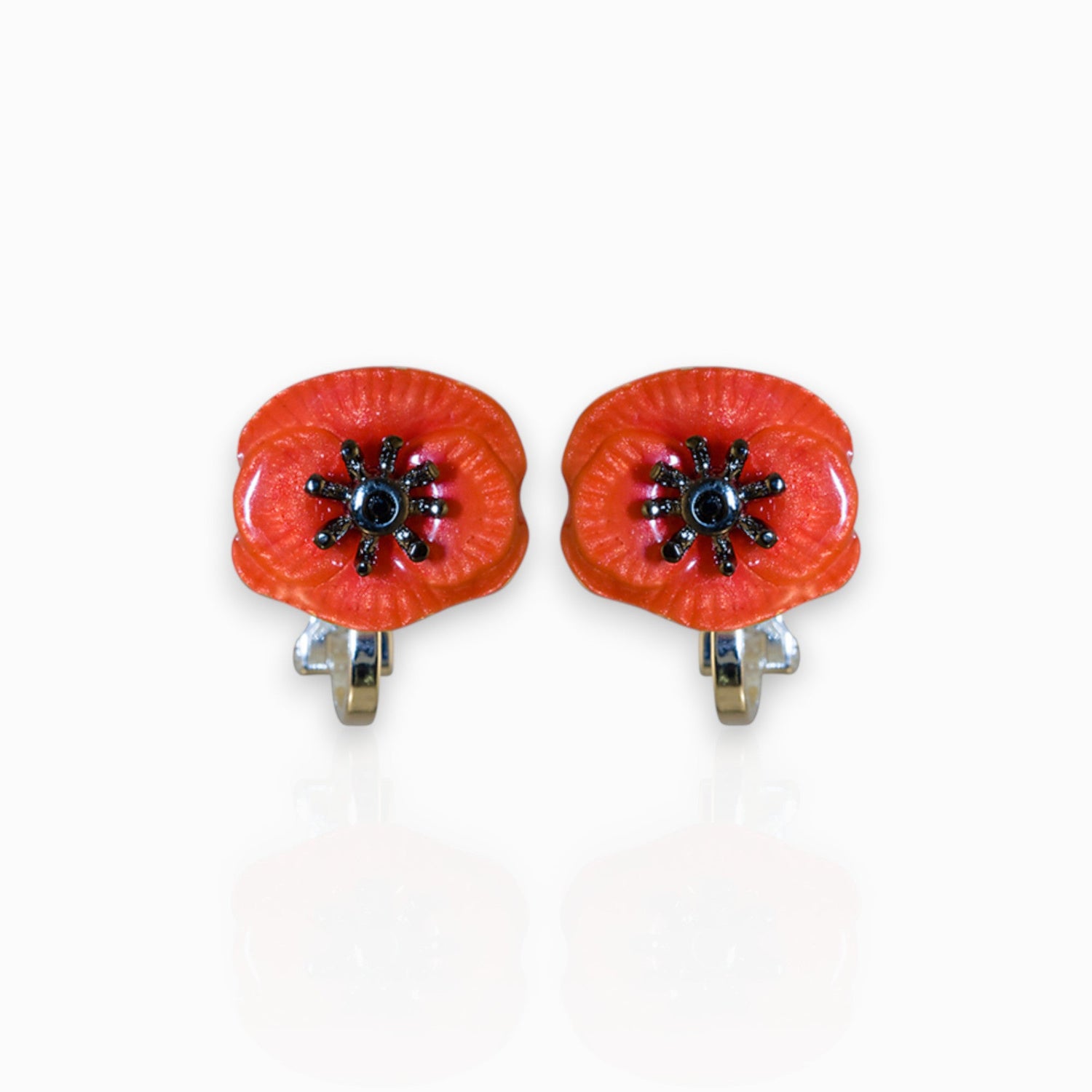 August Poppy - Clip-On Earrings on a white background.