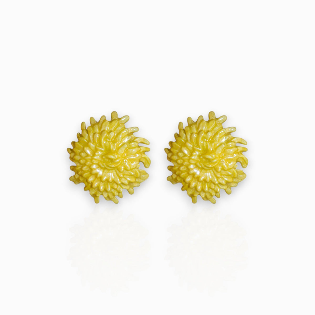 November Chrysanthemum Birth Flower - Earrings on a white background.