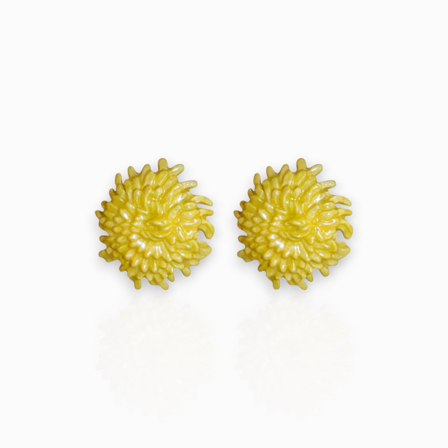 November Chrysanthemum Birth Flower - Earrings on a white background.