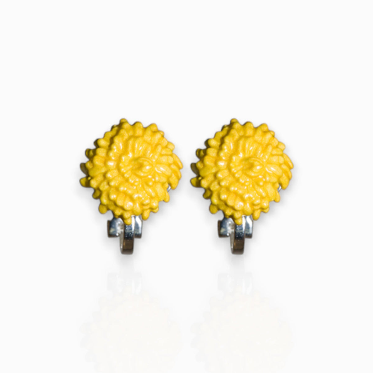 November Chrysanthemum Birth Flower - Clip-On Earrings on a white background.