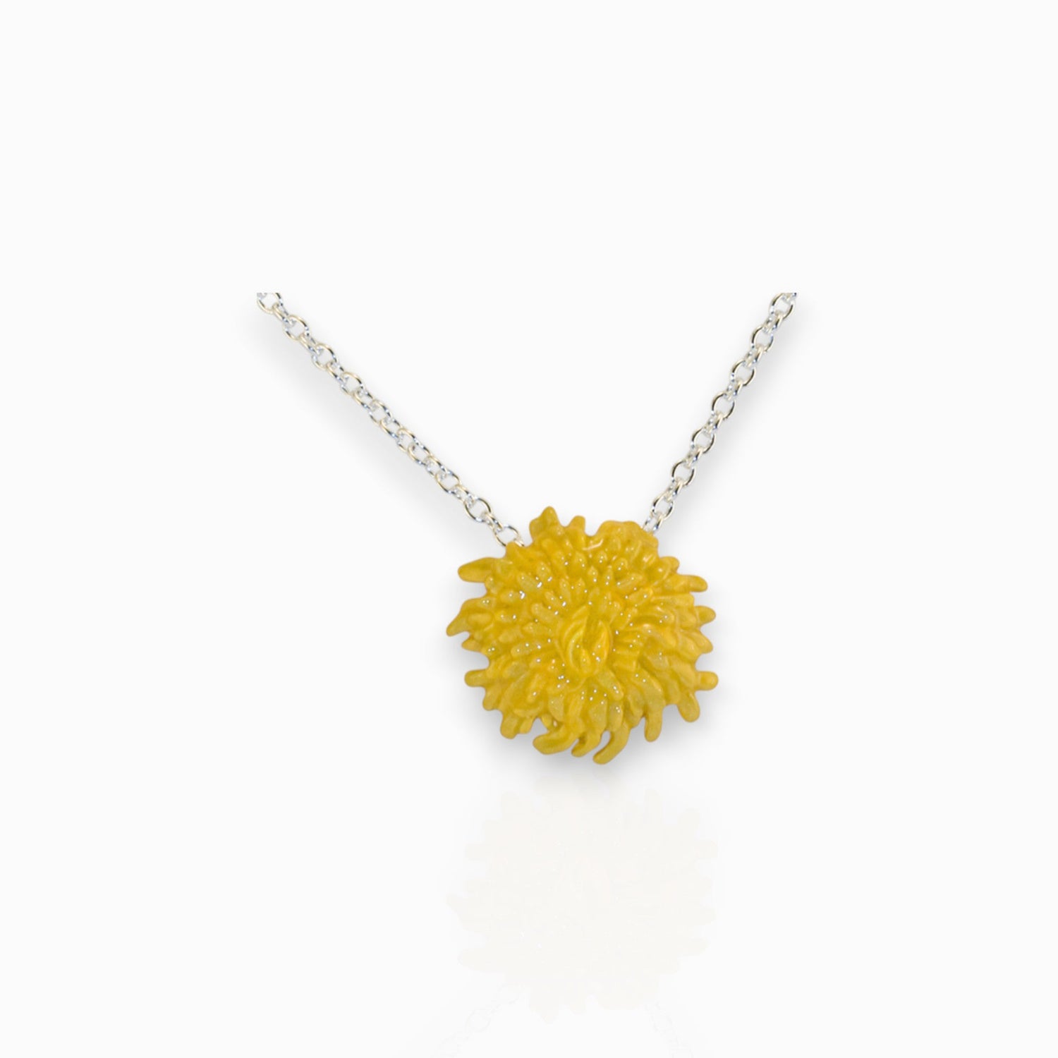 November Chrysanthemum Birth Flower - Necklace on a white background.