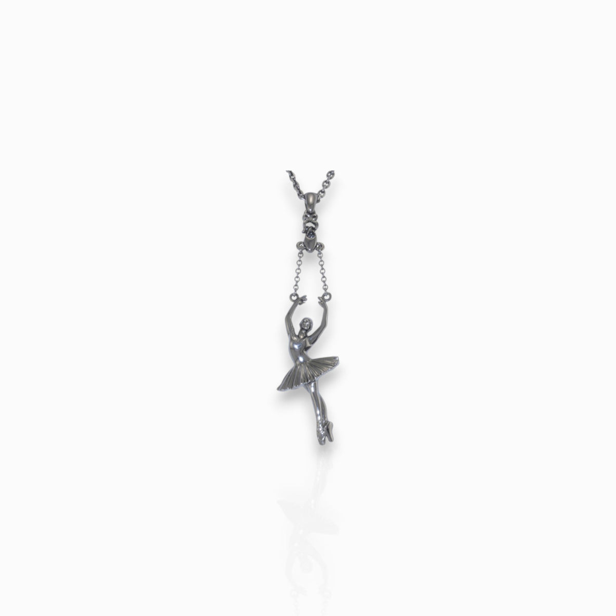 Ballerina Releve Arms 5th Pendant Hematite - Pendant on a white background.