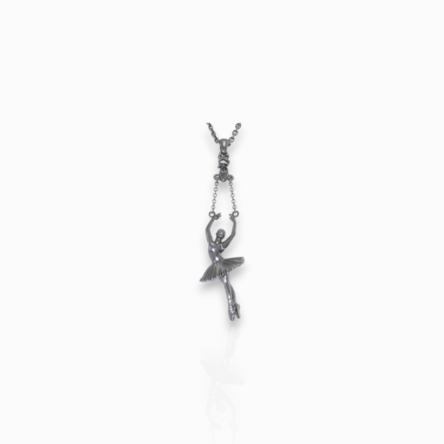 Ballerina Releve Arms 5th Pendant Hematite - Pendant on a white background.