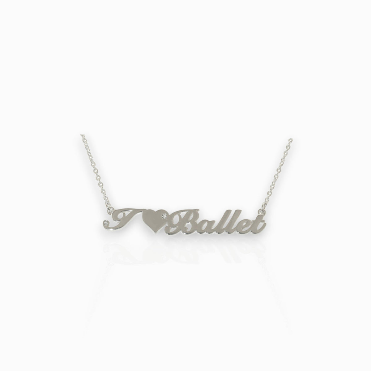 "I Love Ballet" Silver-Toned - Pendant on a white background.