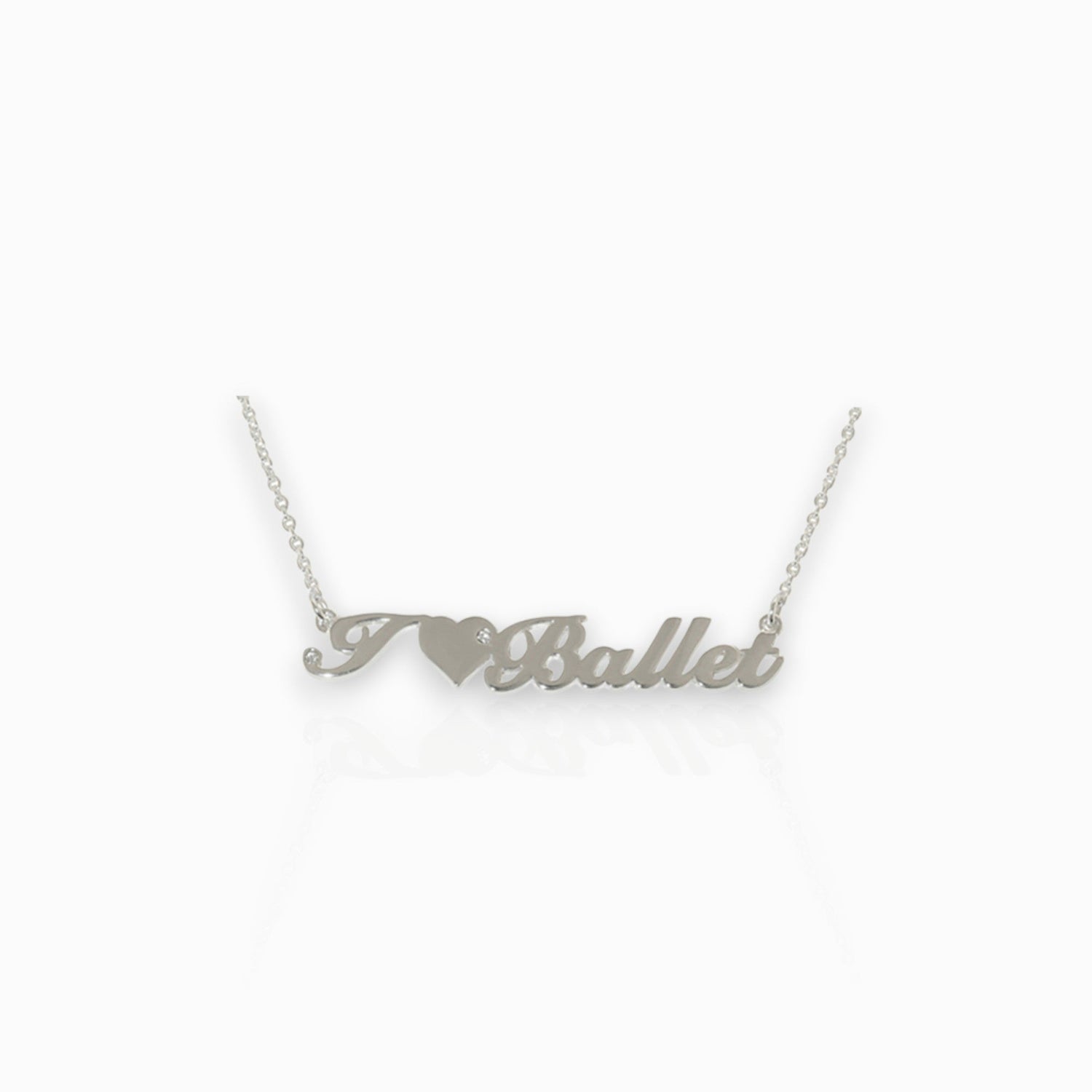 "I Love Ballet" Silver-Toned - Pendant on a white background.