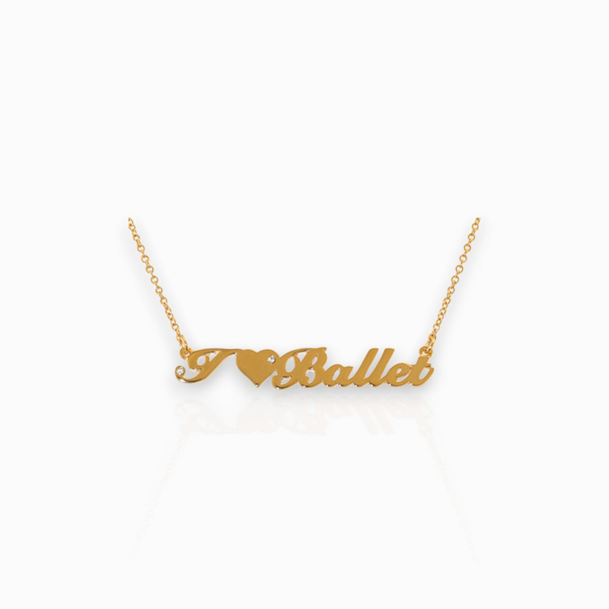 "I Love Ballet" Gold-Toned - Pendant on a white background.