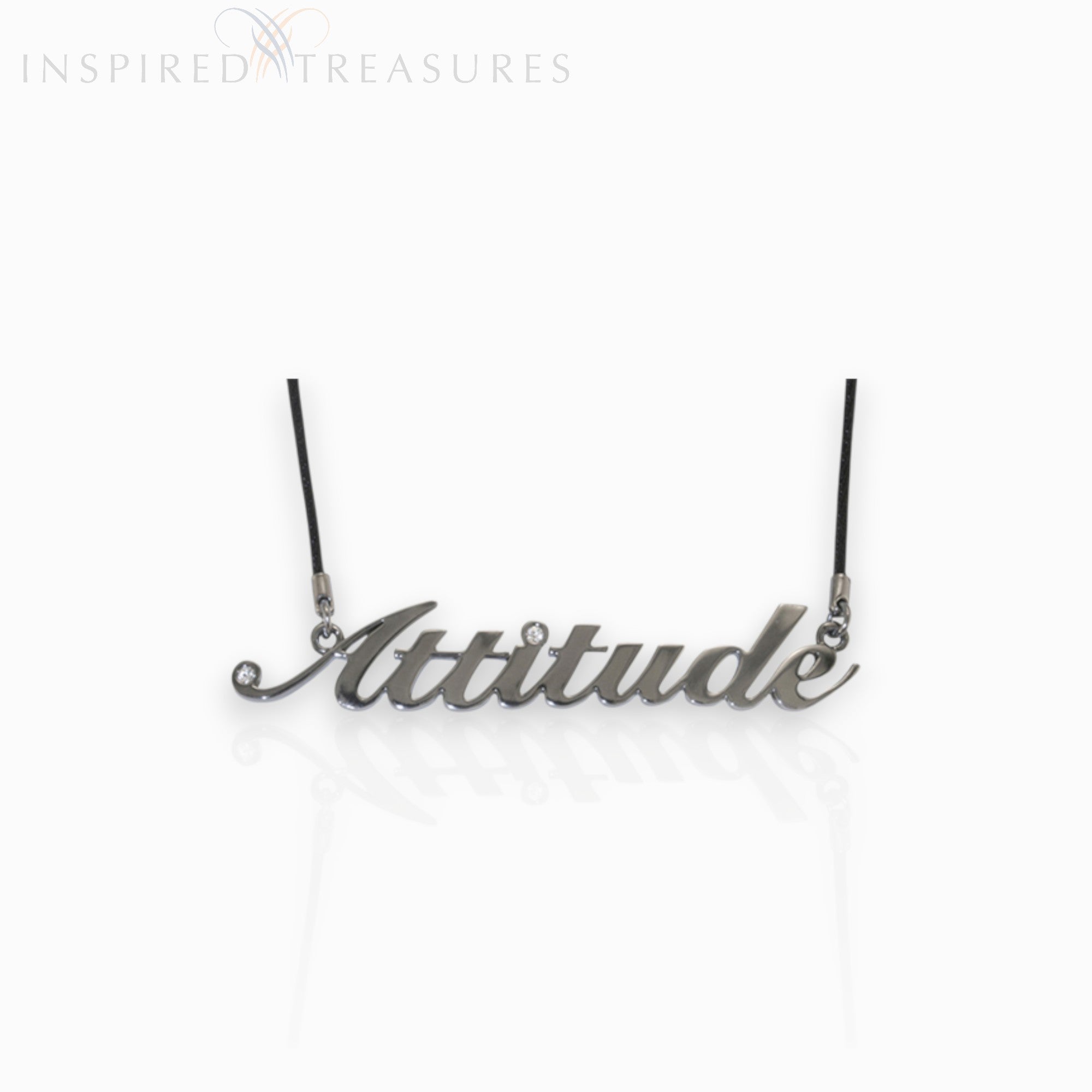 Necklace with 'Attitude' pendant on a white background