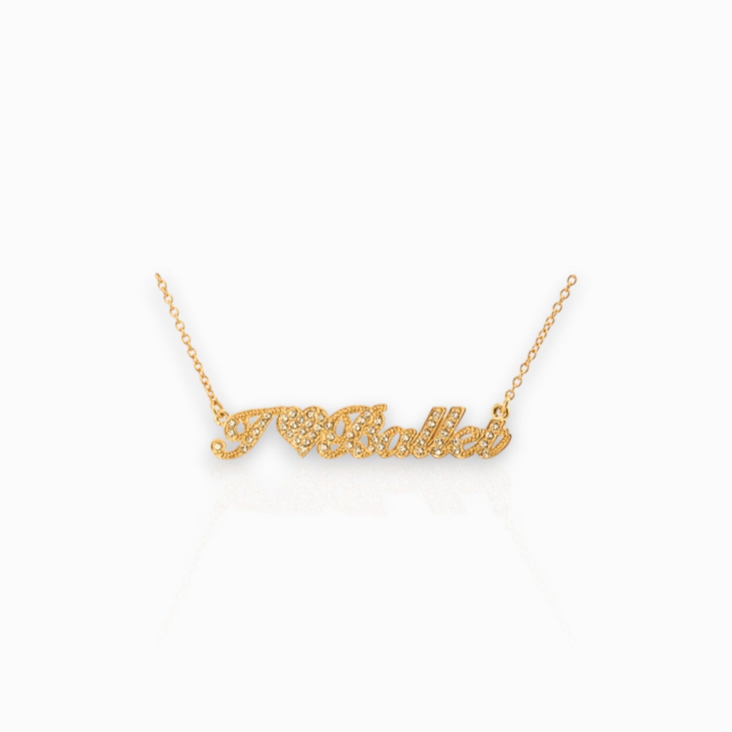 "I Love Ballet" Gold-Toned - Pendant on a white background.