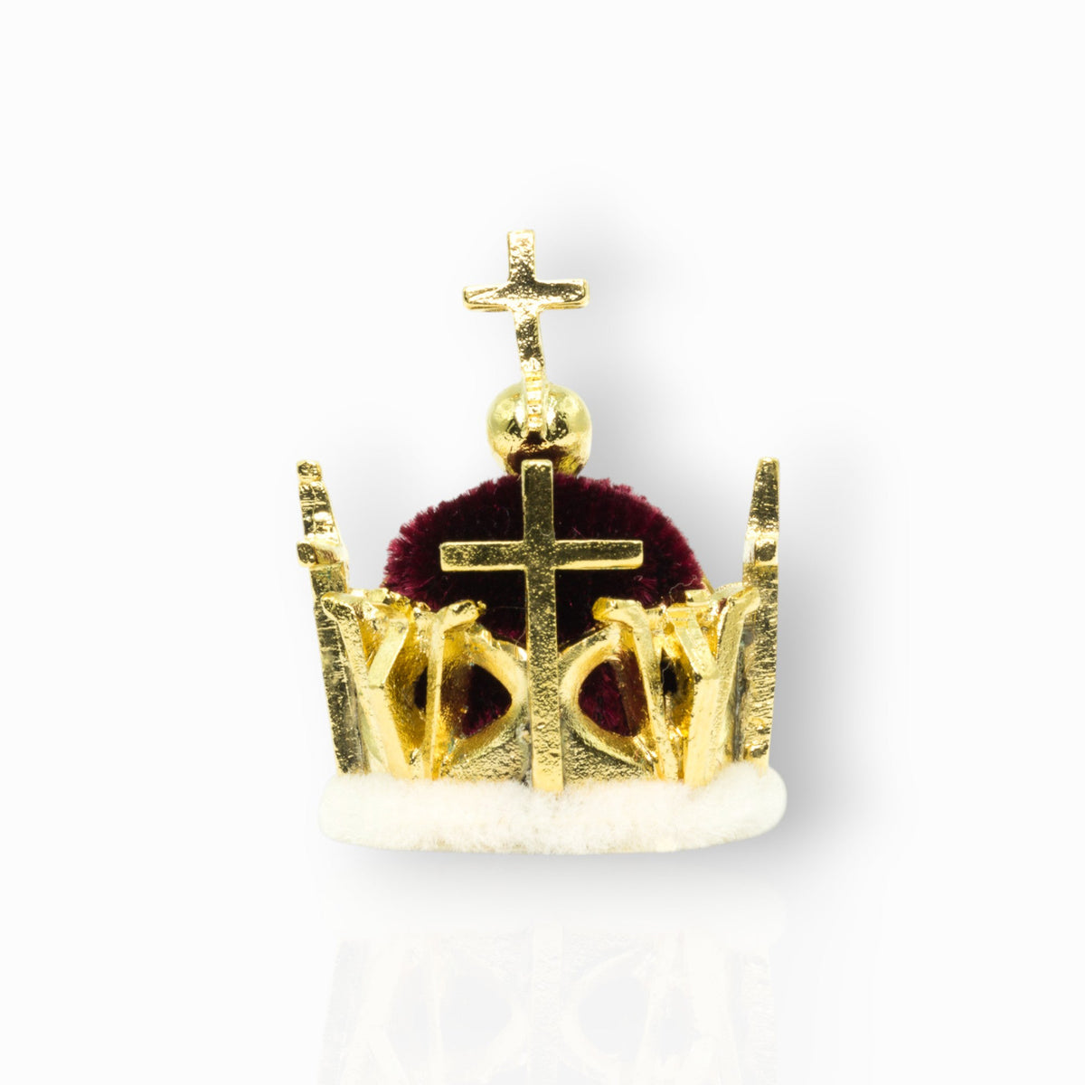 Gold crown with a cross on a white background.