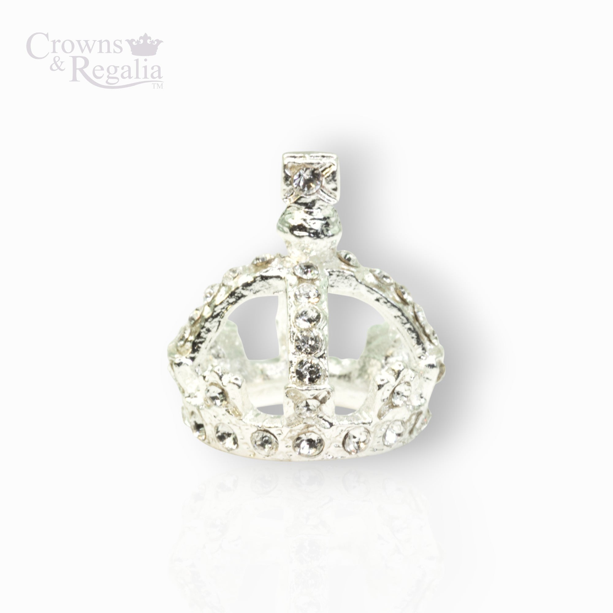Crown with crystals on a white background, branded 'Crowns & Regalia'.