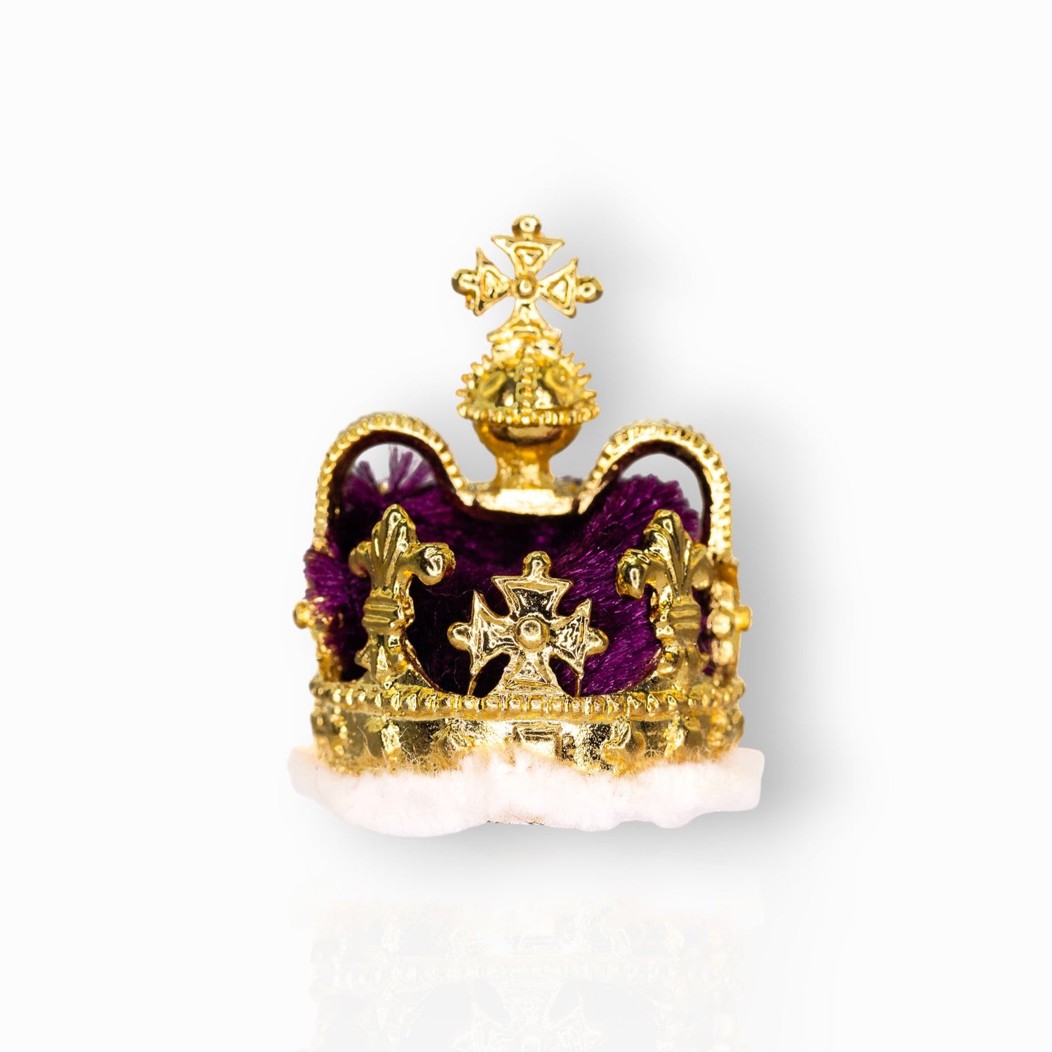Gold crown with purple accents on a white background.