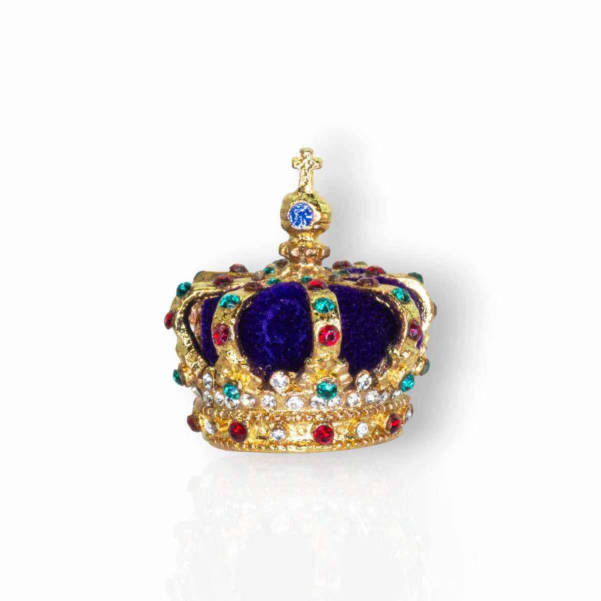 Decorative crown with gold, purple, and gemstone details on a white background.