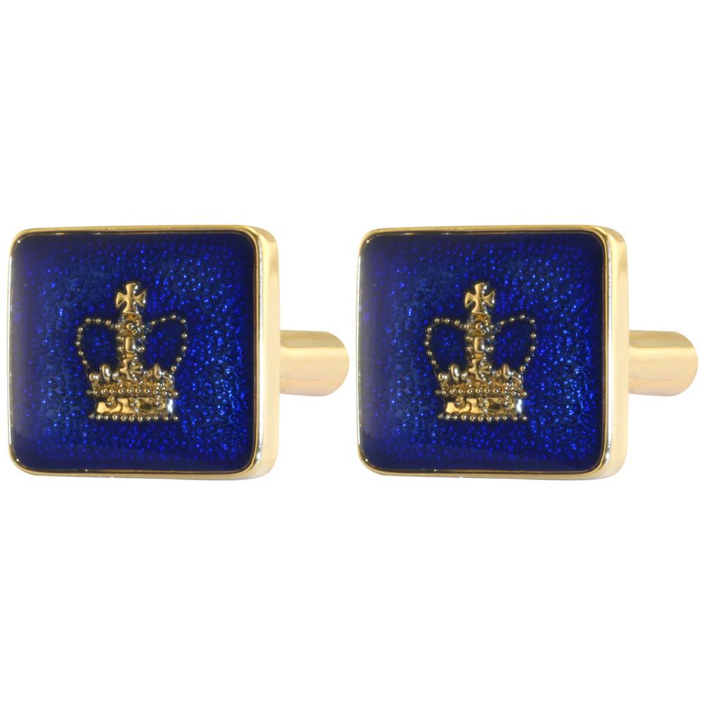 Blue Enamelled Crown Cufflinks - TimeLine Gifts