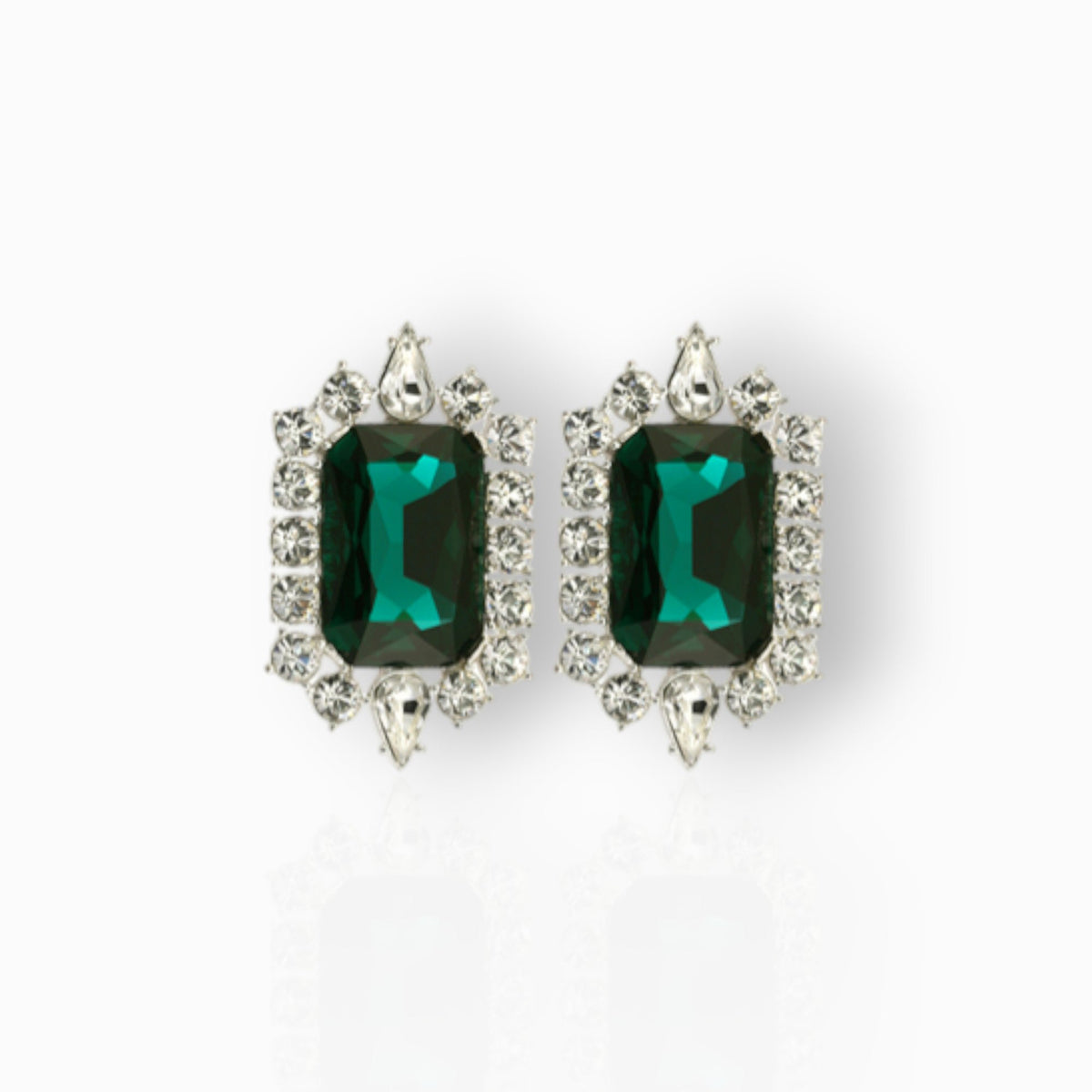 British Crown of India Emerald Crystal - Clip On Earrings on a white background.