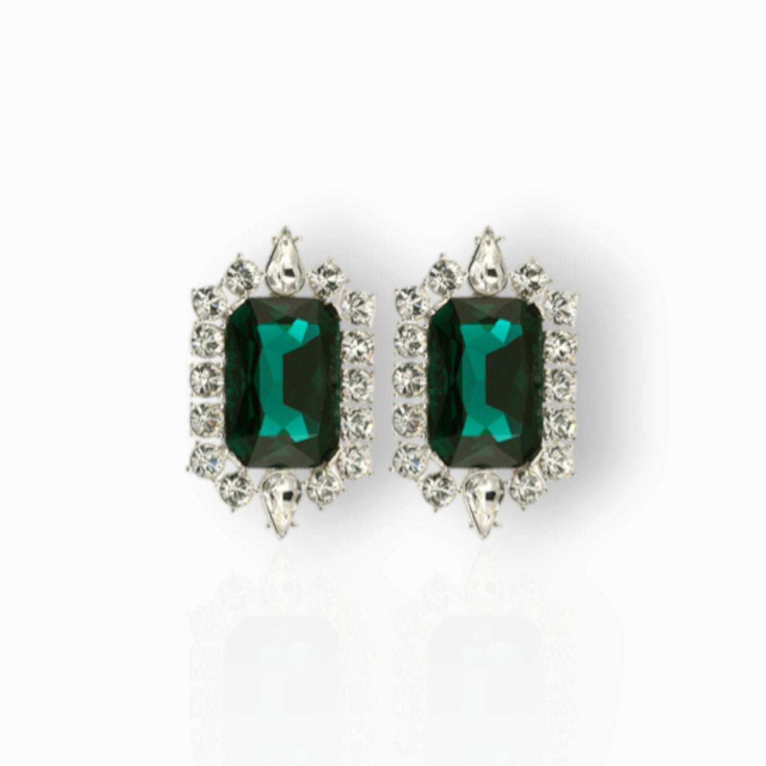 British Crown of India Emerald Crystal - Clip On Earrings on a white background.