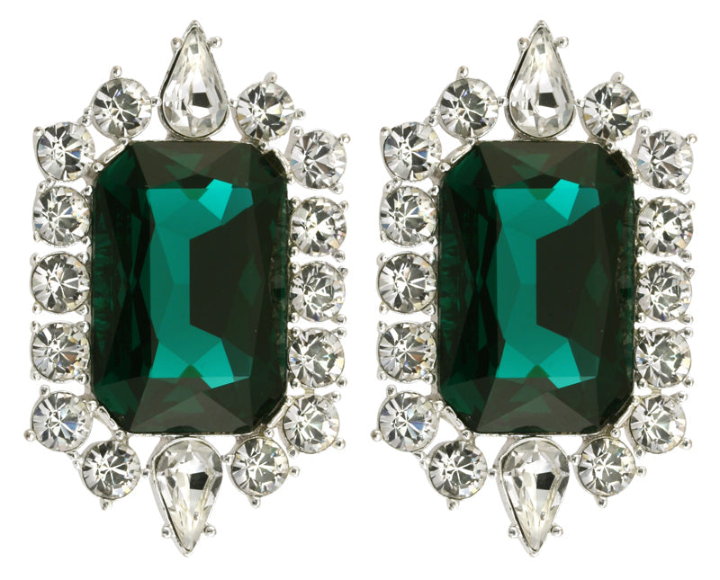 British Crown of India Emerald Crystal Clip On Earrings