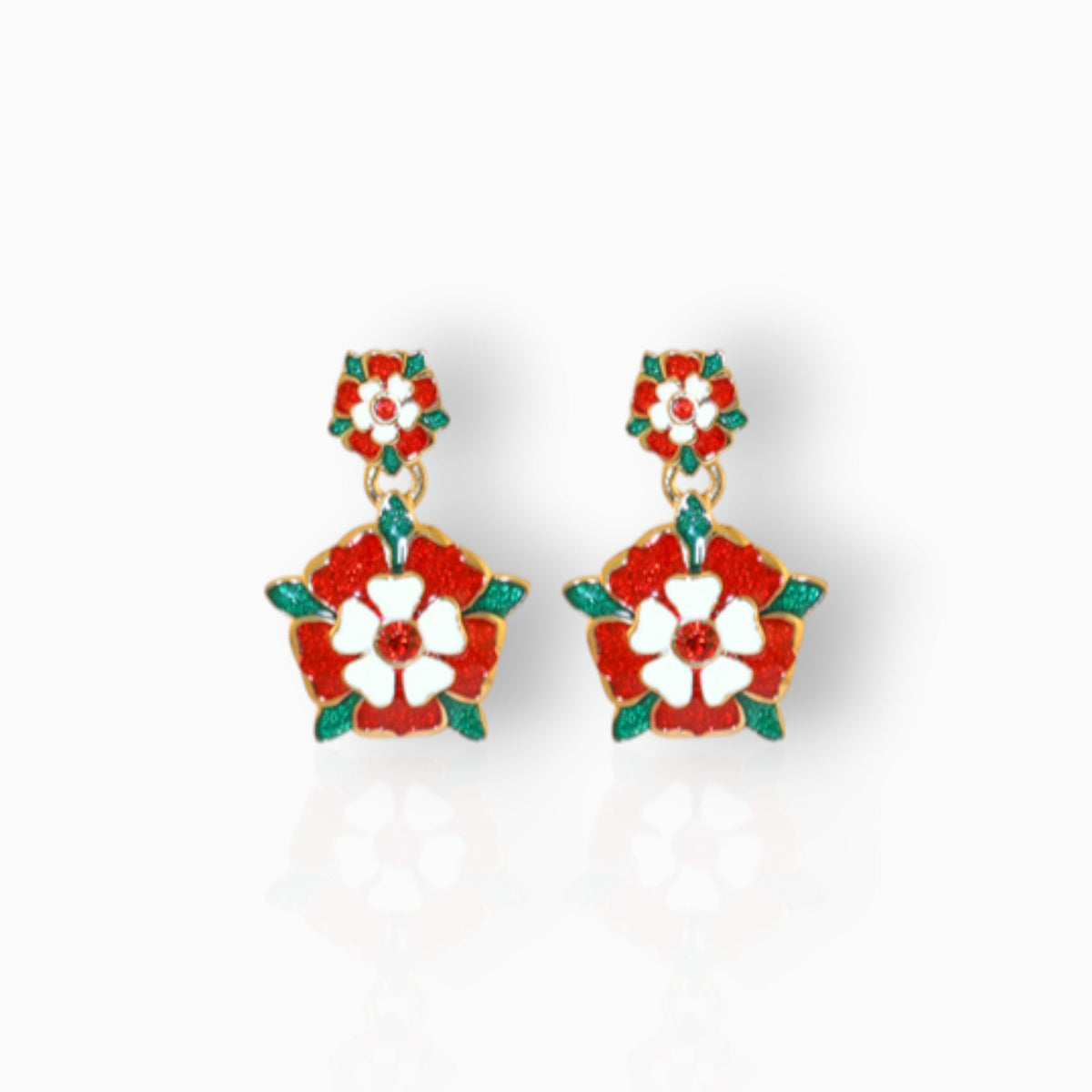 Tudor Rose - Earrings on a white background.