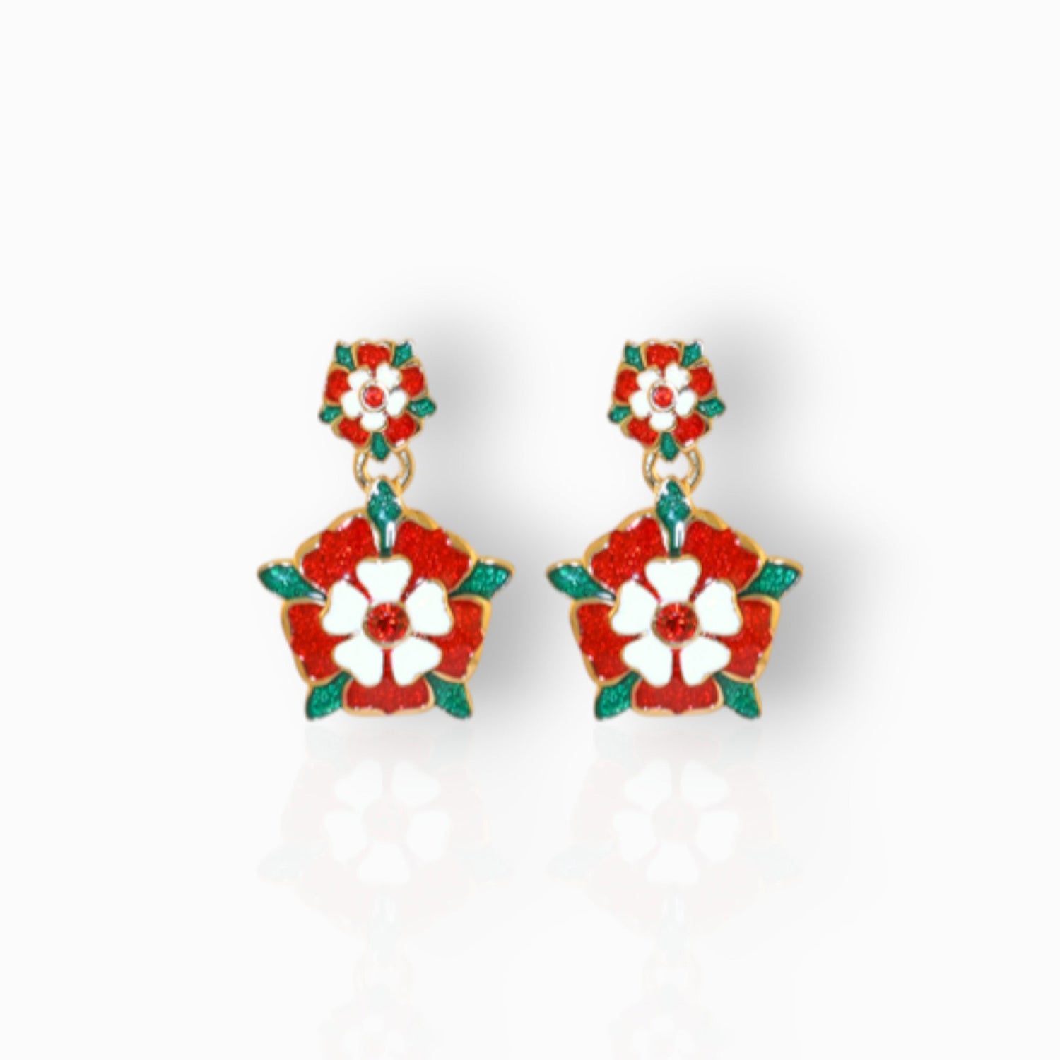 Tudor Rose - Earrings on a white background.