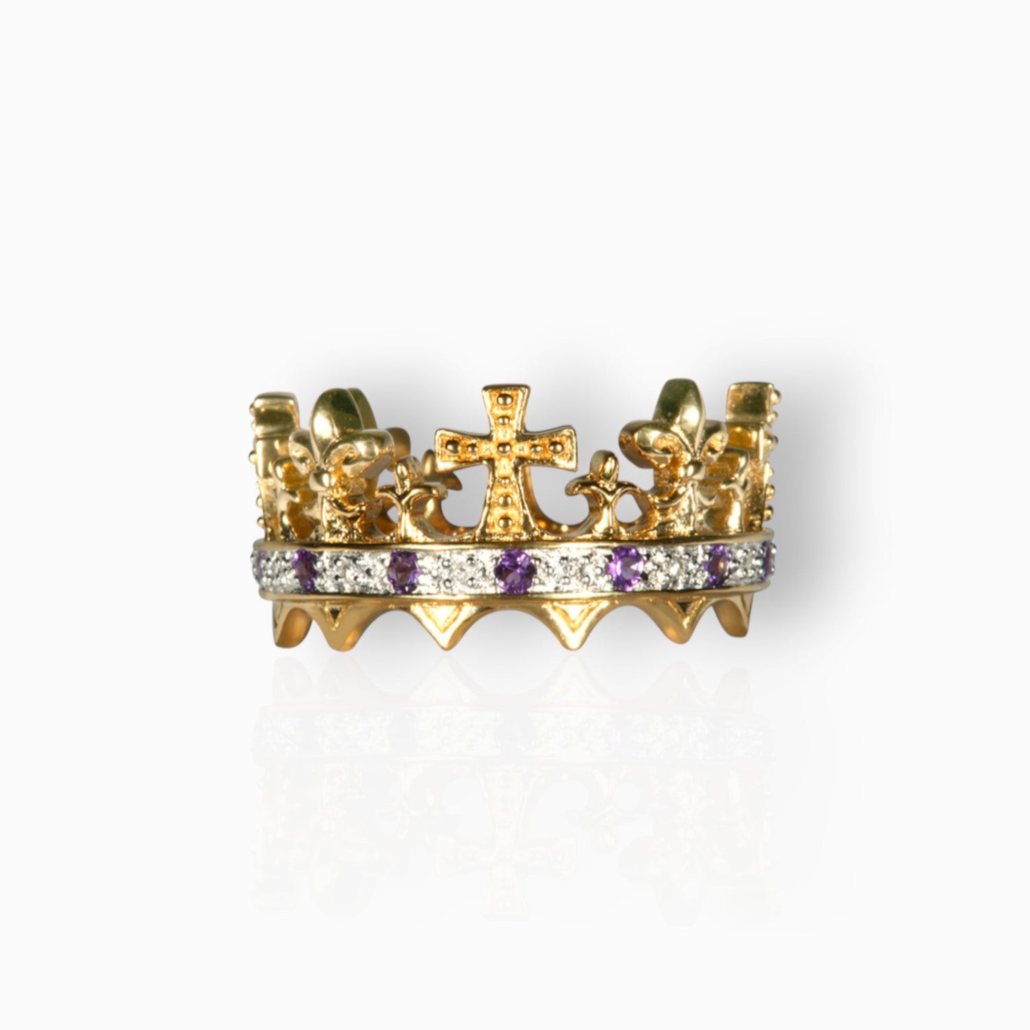 Prince of Wales 1911 Crown /w Diamonds & Amethysts - Ring on a white background.