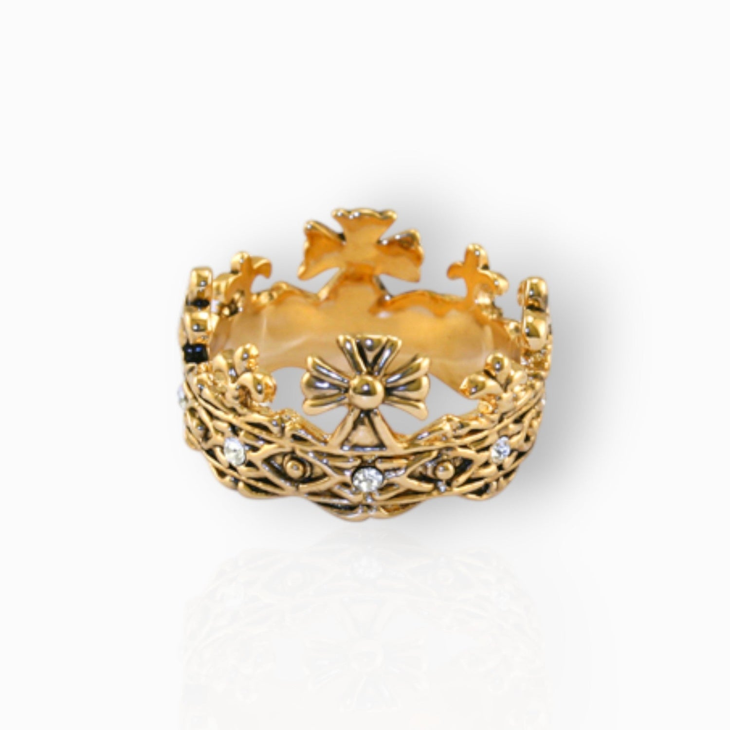 Prince of Wales 1911 Crown Brass /w CZ - Ring on a white background.