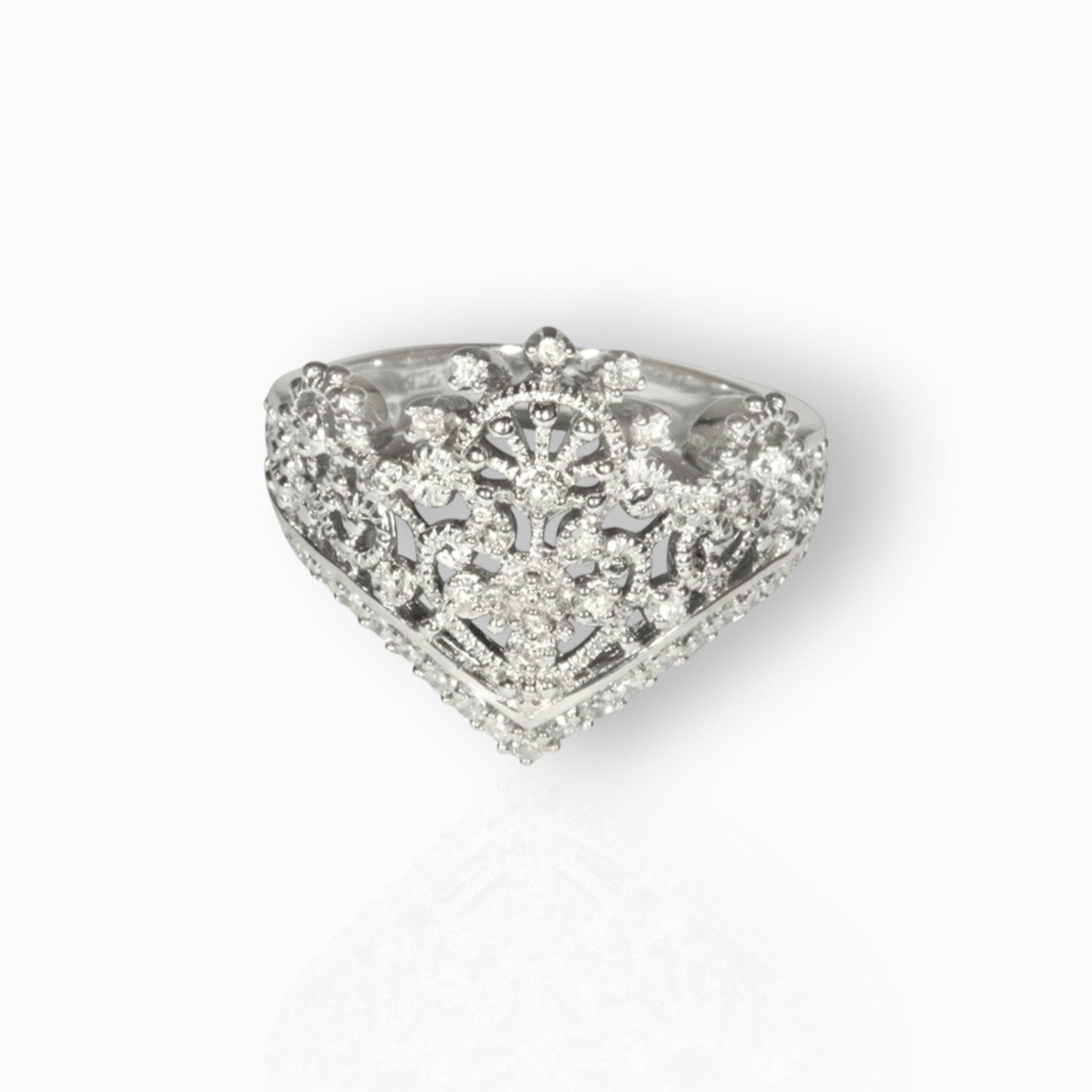 Tiara No. 1 - Sterling Silver /w Diamonds - Ring on a white background.