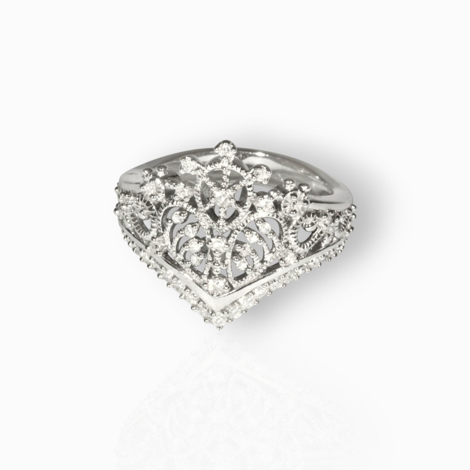 Tiara No.3 - Sterling Silver /w CZ - Ring on a white background.