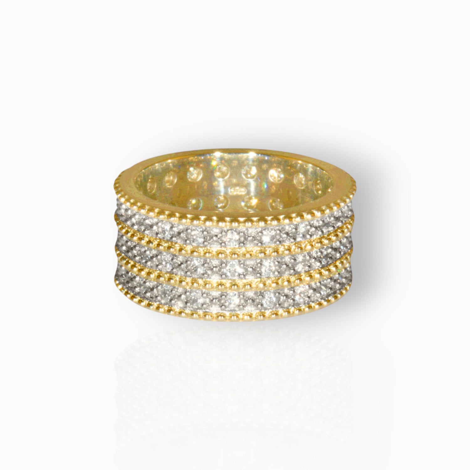 Triple Band from George IV Diadem - Single Row Gold Toned Sterling Silver - Ring on a white background.