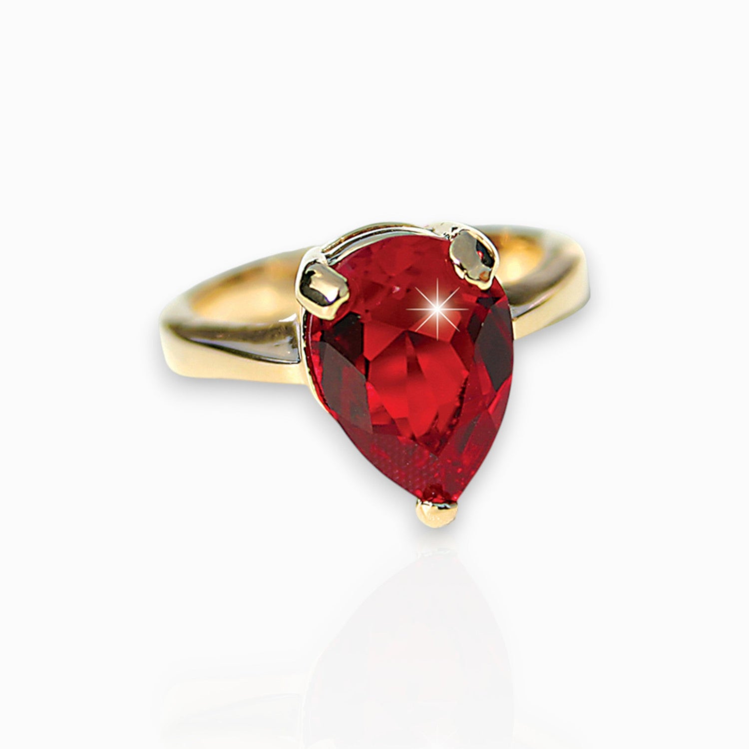 Ruby Pearl Drop - Ring on a white background.
