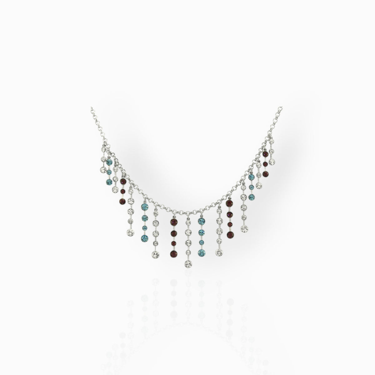 Multi-Coloured Crystal Fringe Tiara - Necklace on a white background.
