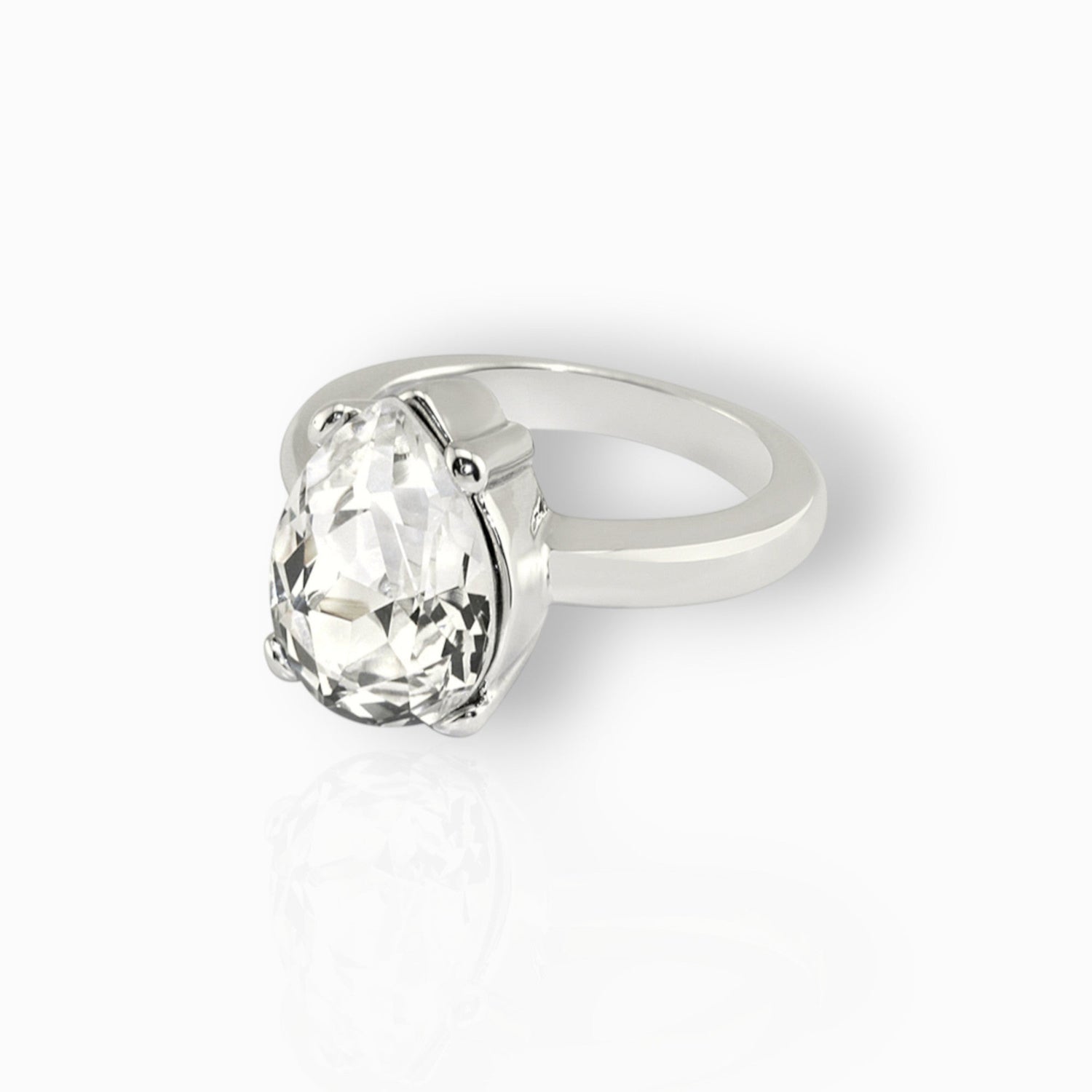 Queen Victoria's Clear Crystal Collet Drop - Ring on a white background.