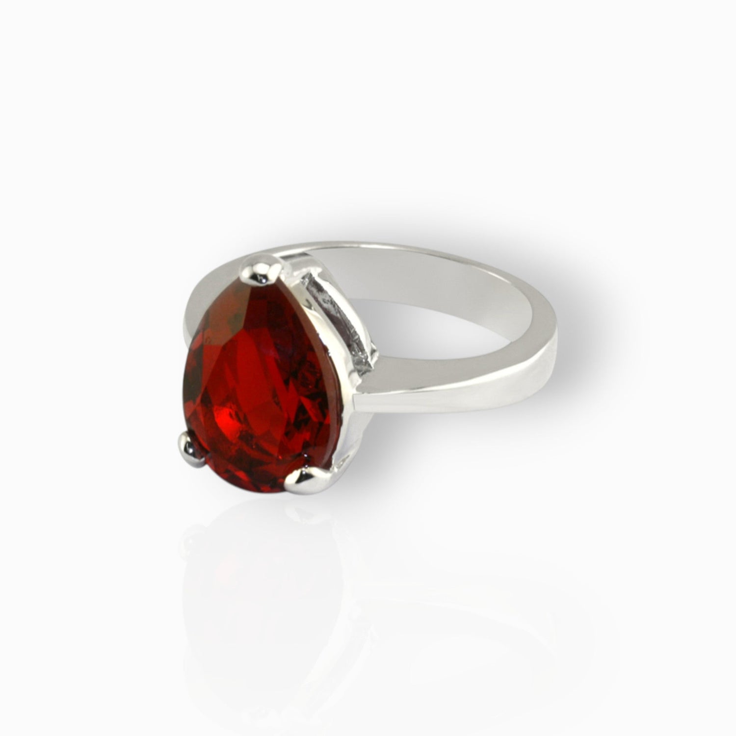 Queen Victoria's Ruby Crystal Collet Drop - Ring on a white background.