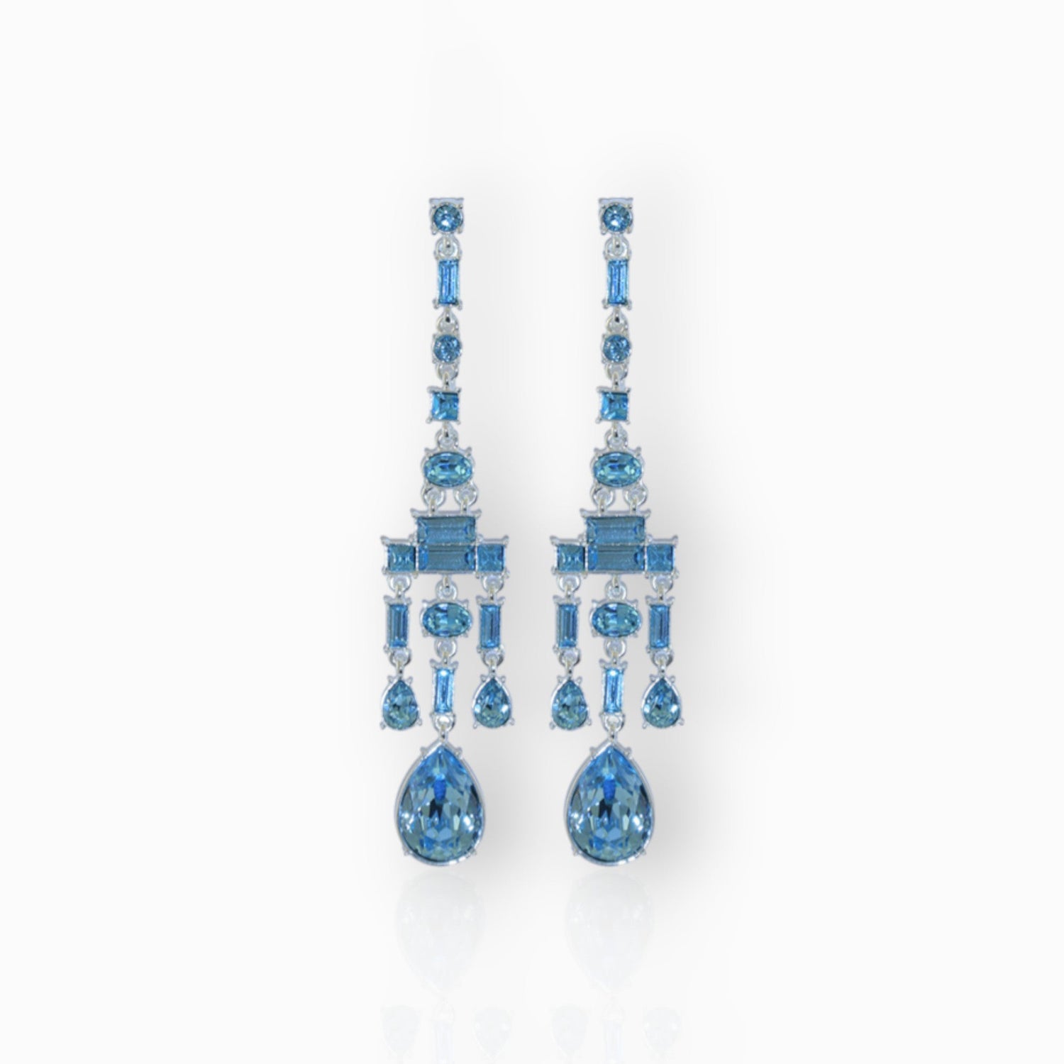 Aqua Chandelier - Earrings on a white background.