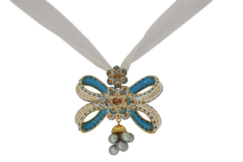 Blue Enamelled Bow Pendant