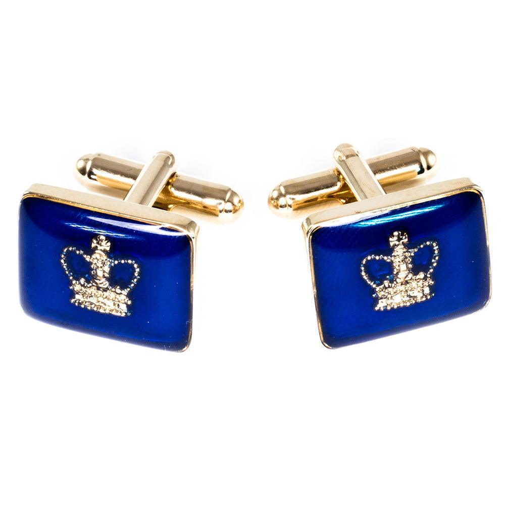 Blue Enamelled Crown Cufflinks - TimeLine Gifts