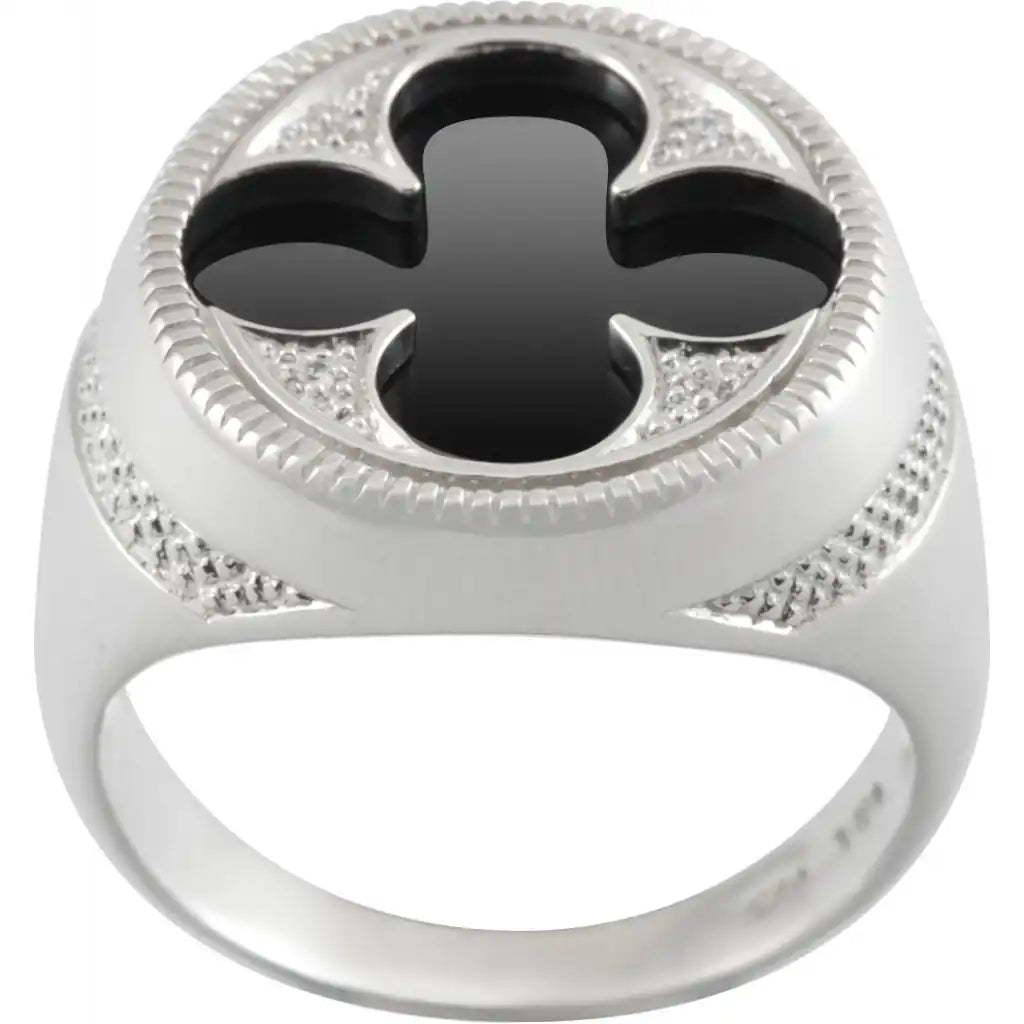 Gothic Quatrefoil Ring Black Onyx