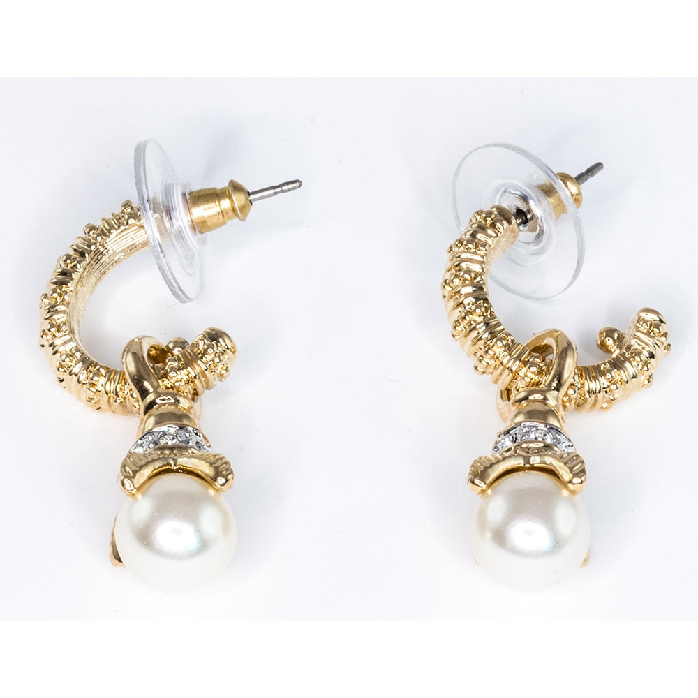 Hooped Earrings with Cream Faux Pearl - TimeLine Gifts