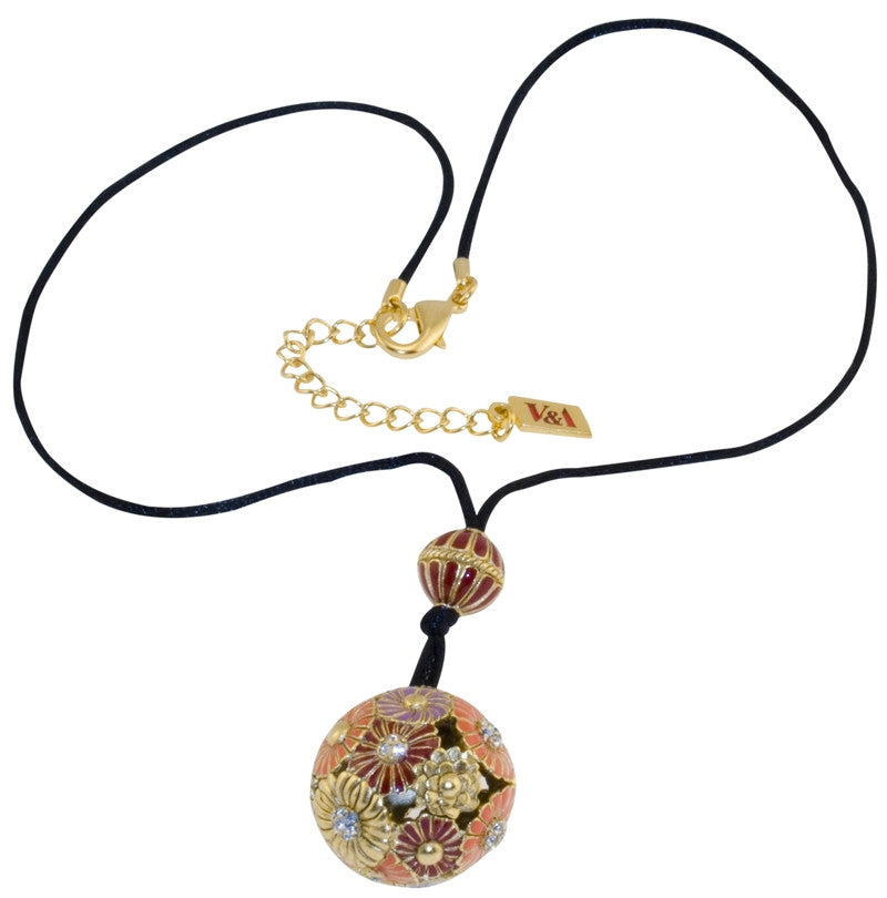 Japanese Inro Flower Ball Pendant with Cord