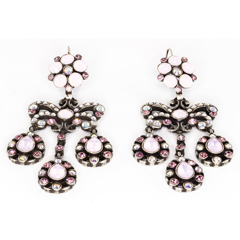 Pink Garland Triple Droplet Earrings