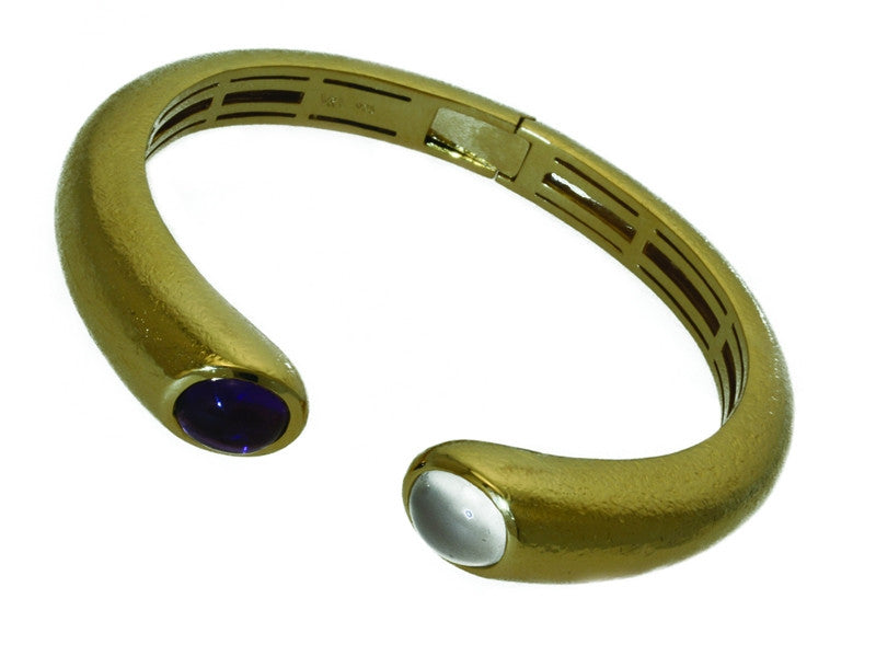 Silver Moonstone and Amethyst Crimea Bangle Gold-Plated